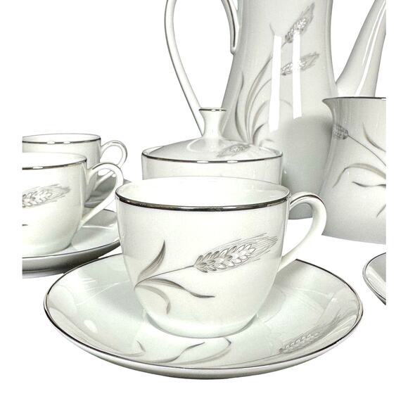 Noritake Prosperity Coffee Set w/Sugar Creamer 6 Cups/Saucers Japan 1960's-70's - Picture 5 of 10